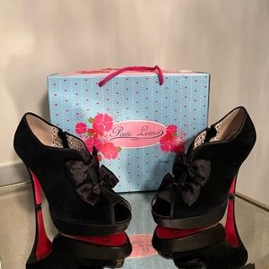 Poetic License black suede “Glitz and Glam” platform heels